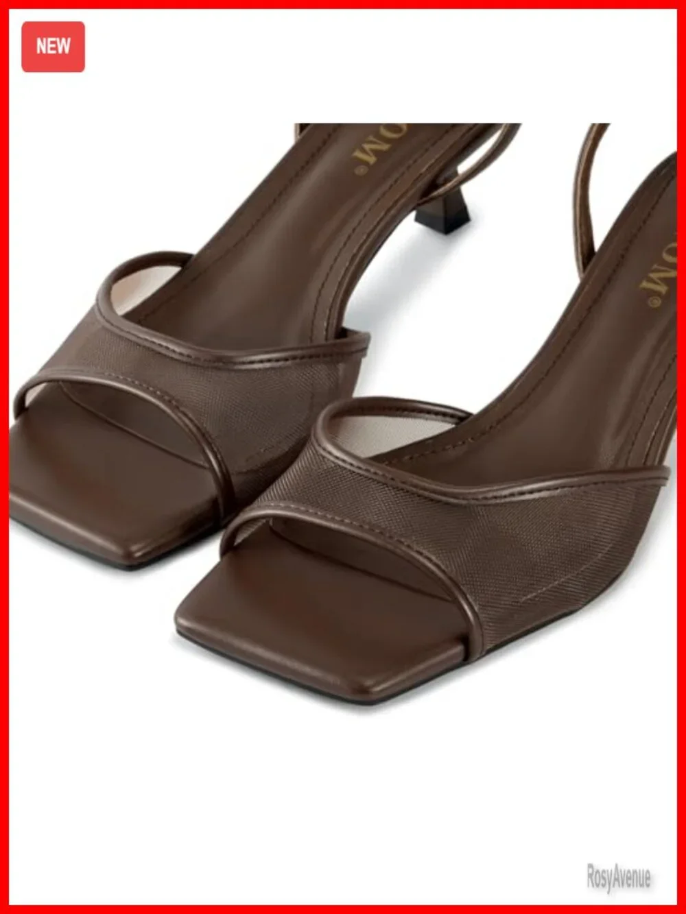 Women's Mesh Square Toe Kitten Heel Sandals Ankle Strap Dress Shoes Comfort